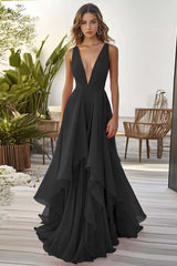 Orange Chiffon Hochzeitsgastkleid mit Rüschen in A-Linie