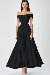 Schulterfreies Himmelblaues A-Linie Gerafftes Chiffon Abendkleid