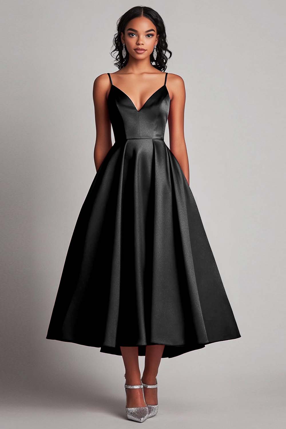 Rotes Teelänge A-Linie Satin Partykleid