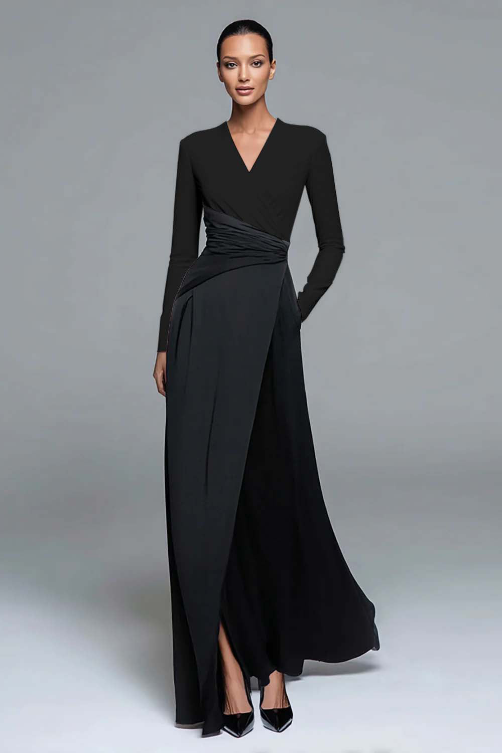 Schwarz-weißes Formelles Kleid in A-Linie mit V-Ausschnitt