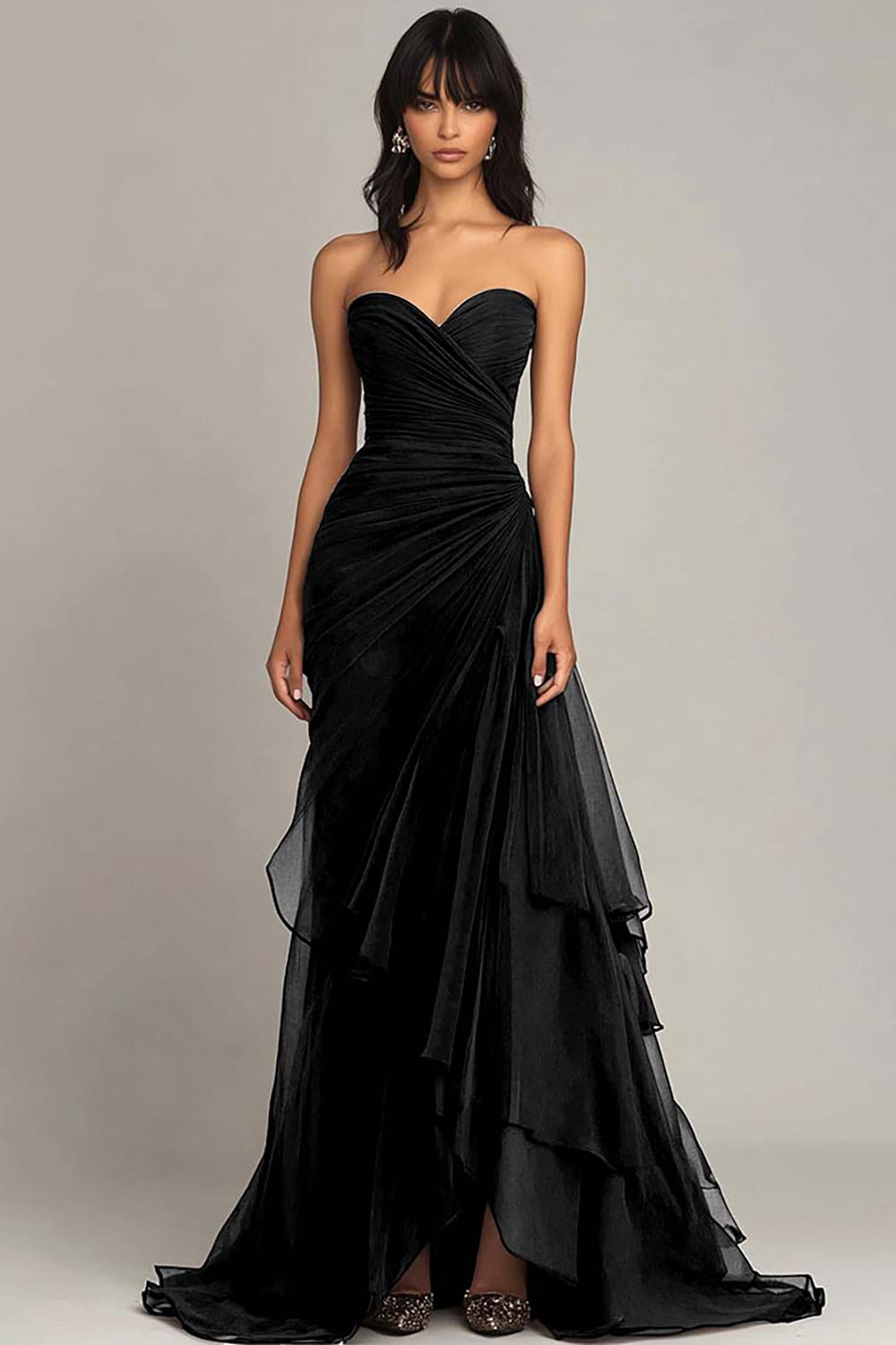 Dunkelbraunes Herzausschnitt Ballkleid mit Rüschen