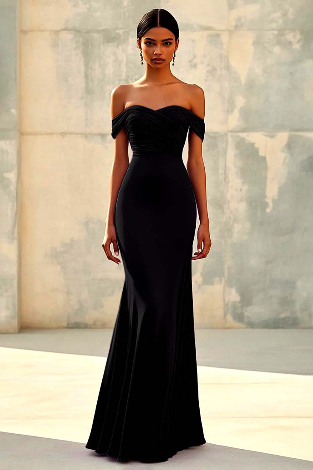 Meerjungfrau Schulterfreies Lila Chiffon Langes Abendkleid