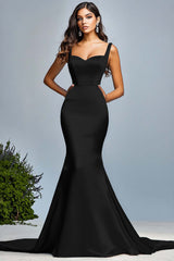 Satin Dunkelgrünes Meerjungfrau Langes Ballkleid