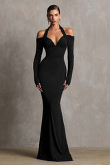 Burgunderrotes Neckholder Meerjungfrau Spandex Langes Ballkleid