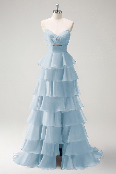 Orange Herzausschnitt Prinzessin Gestuftes Langes Ballkleid mit Schlitz