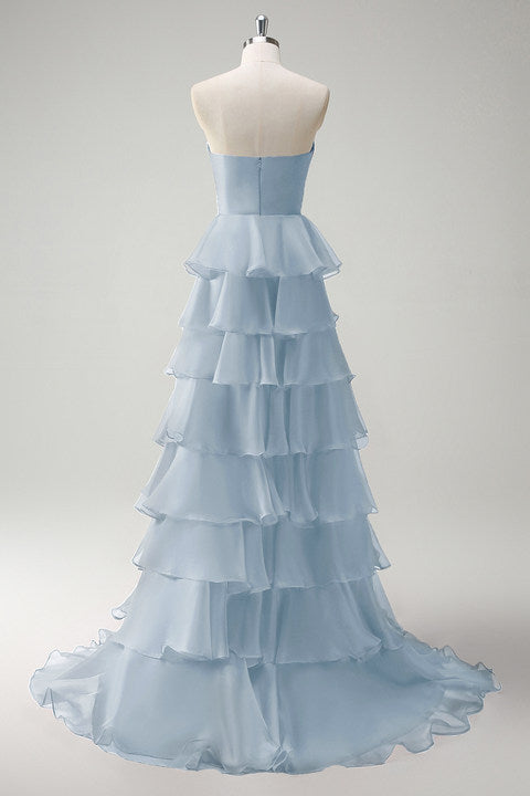 Orange Herzausschnitt Prinzessin Gestuftes Langes Ballkleid mit Schlitz