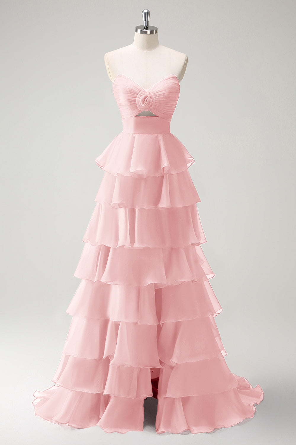 Orange Herzausschnitt Prinzessin Gestuftes Langes Ballkleid mit Schlitz