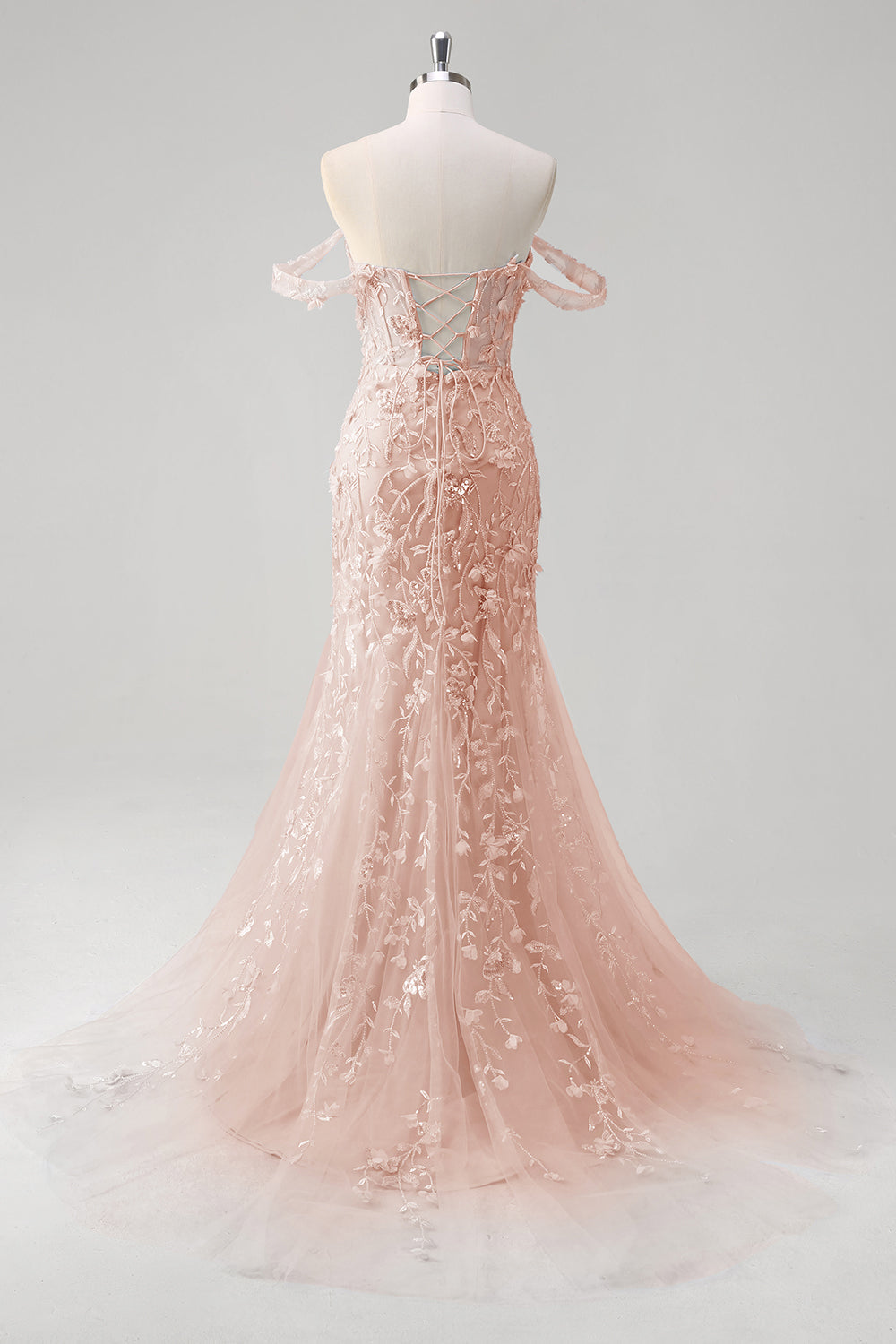 Blaues Meerjungfrau Schulterfreies Pailletten Korsett Ballkleid mit Blumenmuster