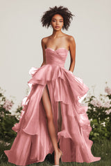 A Linie Herzausschnitt Marineblaues Ballkleid mit Rüschen und Schlitz
