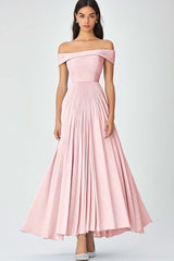 Schulterfreies Himmelblaues A-Linie Gerafftes Chiffon Abendkleid