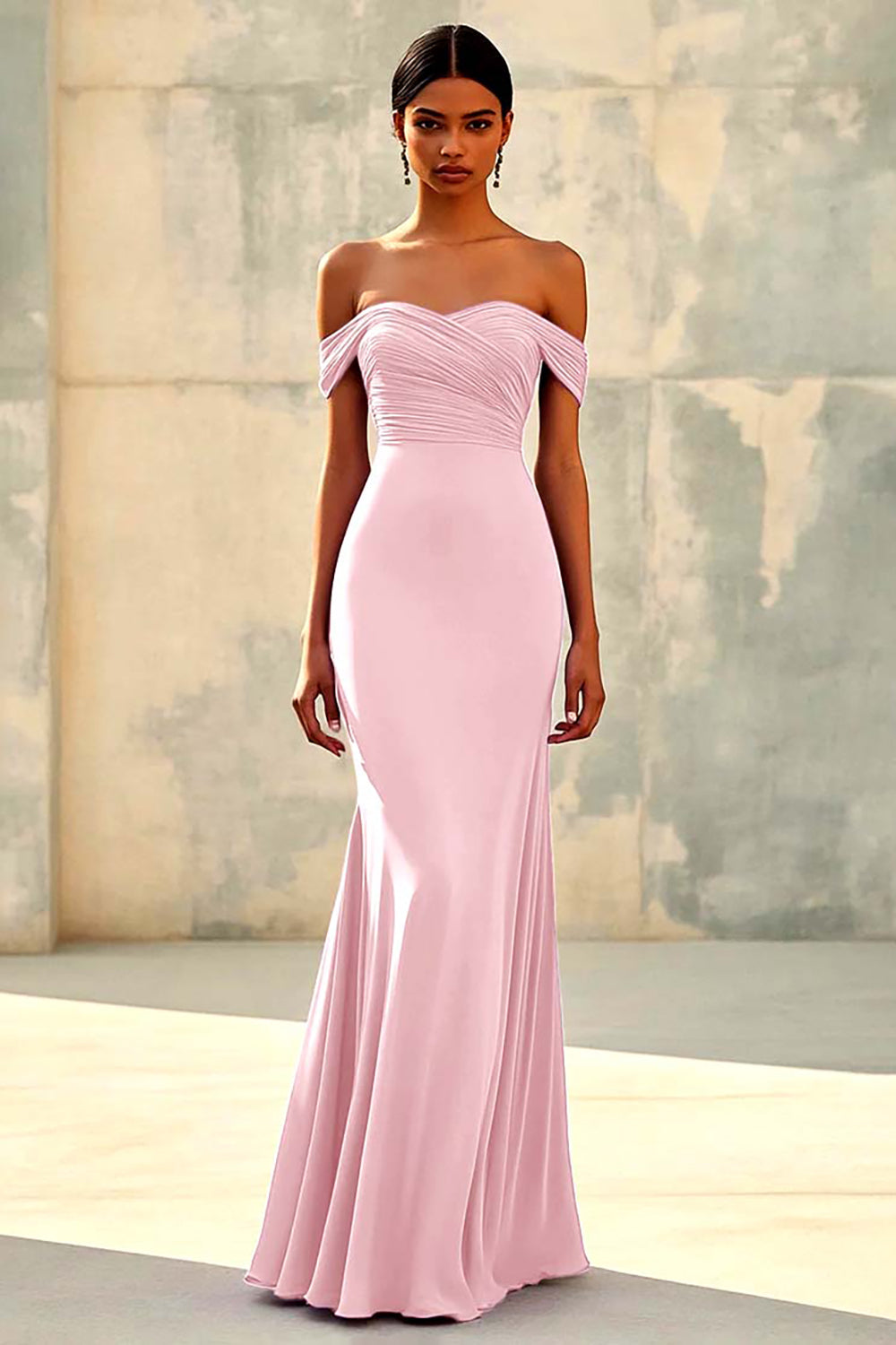 Meerjungfrau Schulterfreies Lila Chiffon Langes Abendkleid