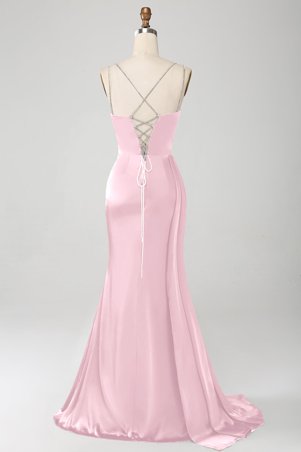 Marineblaues Meerjungfrauen Spaghettiträger Plissee Korsett Langes Ballkleid mit Schlitz