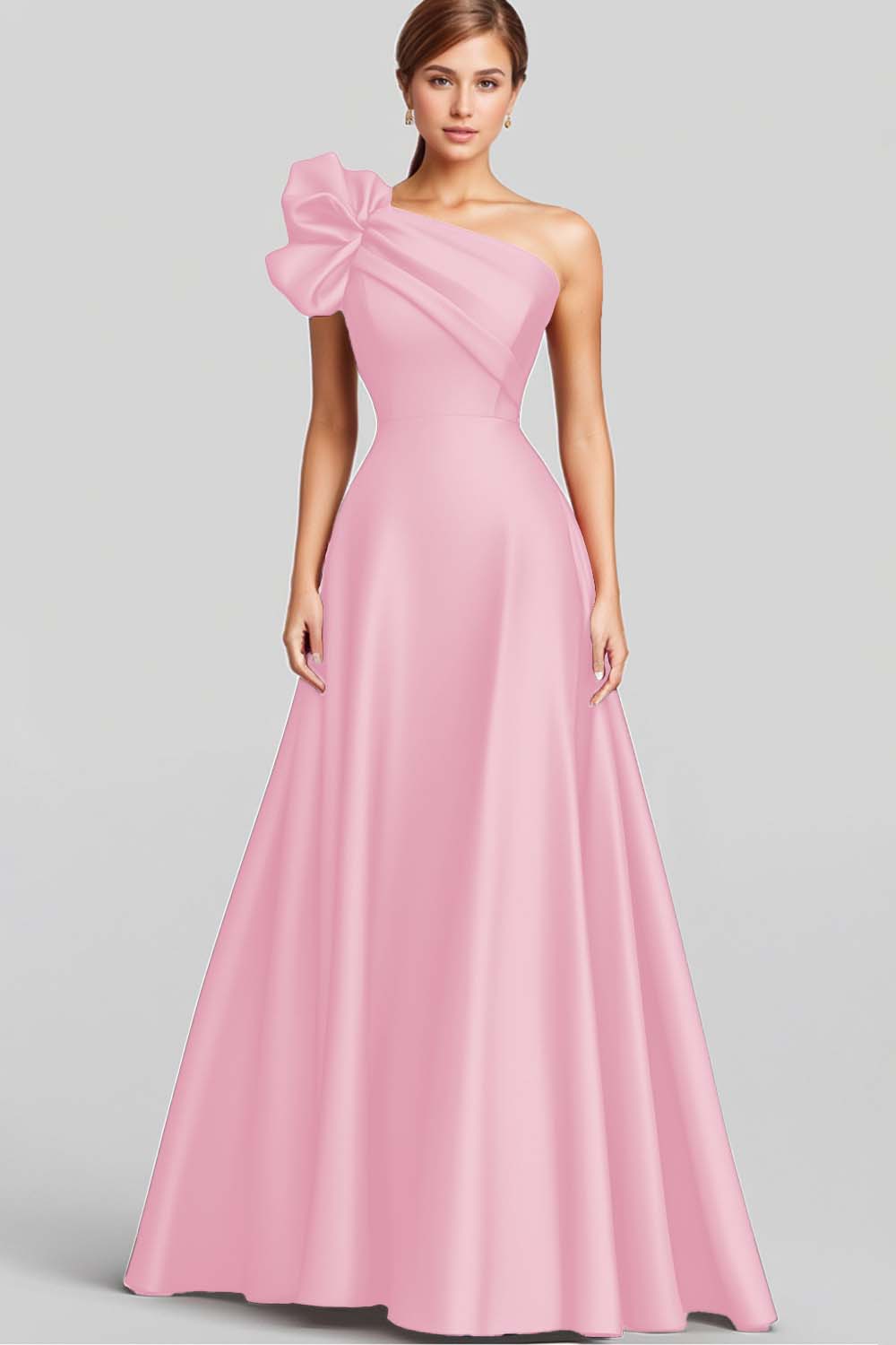 Marineblaues Langes Satin Abendkleid in A-Linie mit Rüschen und einer Schulter