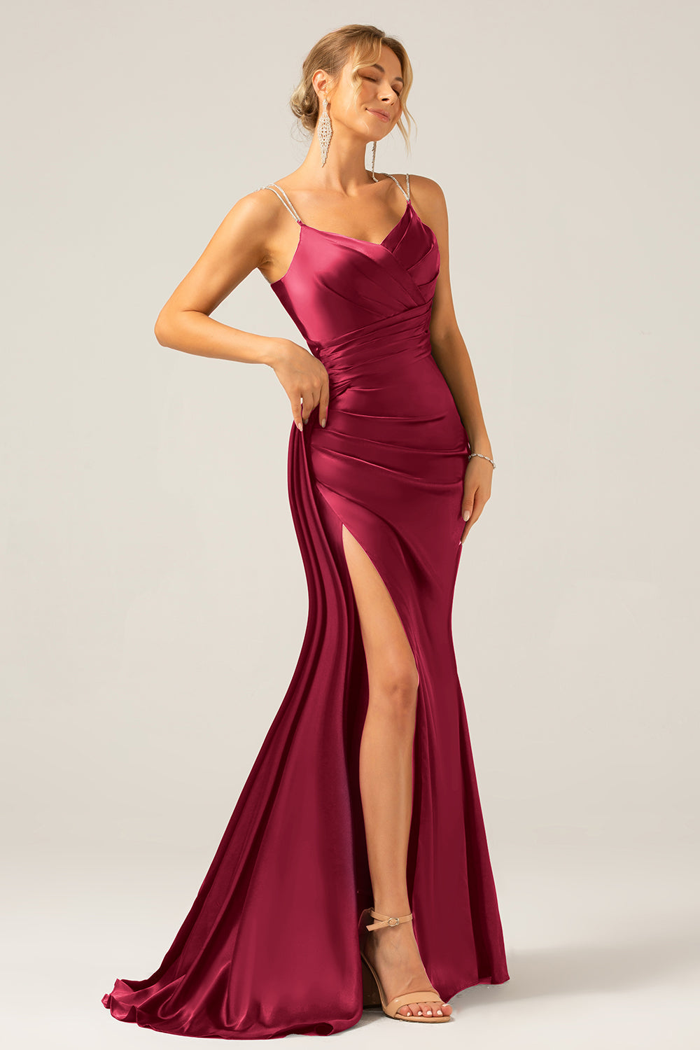 Schwarzes Meerjungfrauen Spaghettiträger Plissee Korsett Langes Ballkleid mit Schlitz