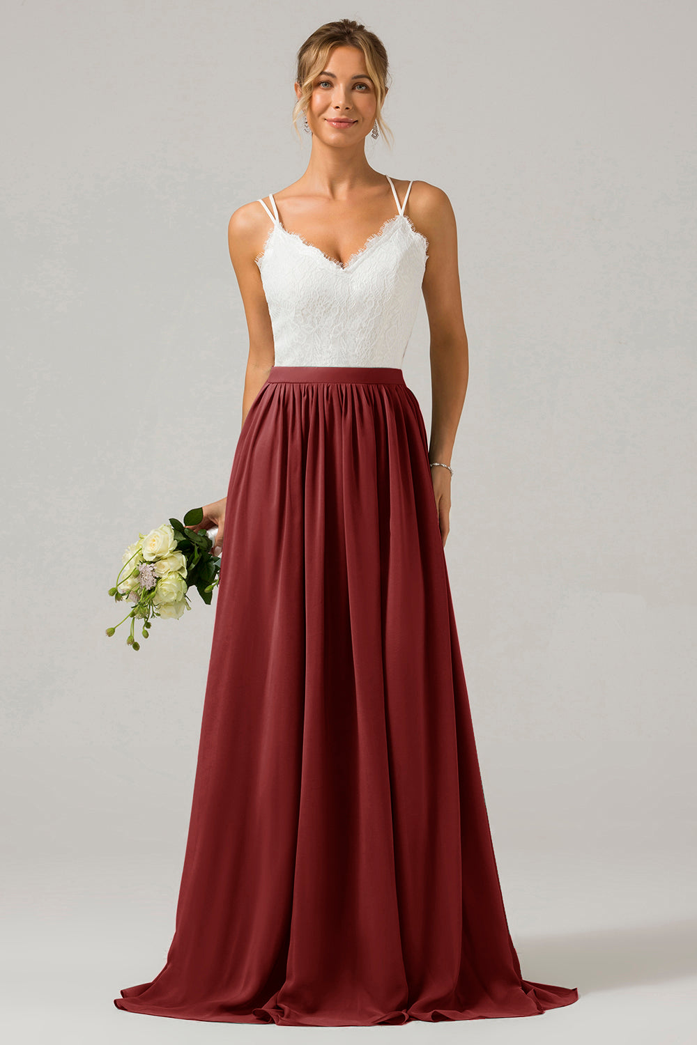 Eukalyptus Grünes Boho Chiffon Langes Brautjungfernkleid mit offenem Rücken und Spitze