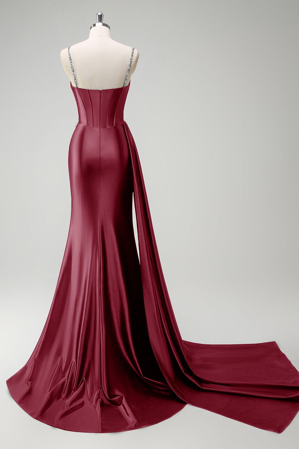 Glitzerndes dunkelgrünes Meerjungfrauen Pailletten Satin Abendkleid mit Schlitz