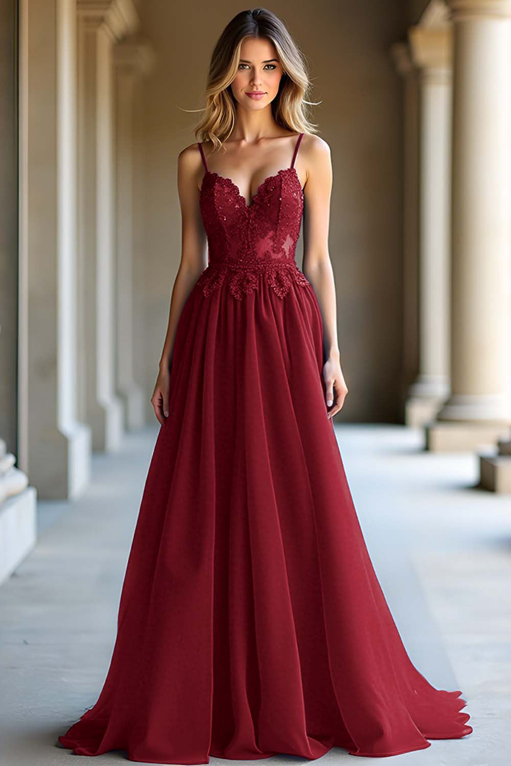 A Linie Dunkelblaues Spaghettiträger Herzförmiges Langes Ballkleid