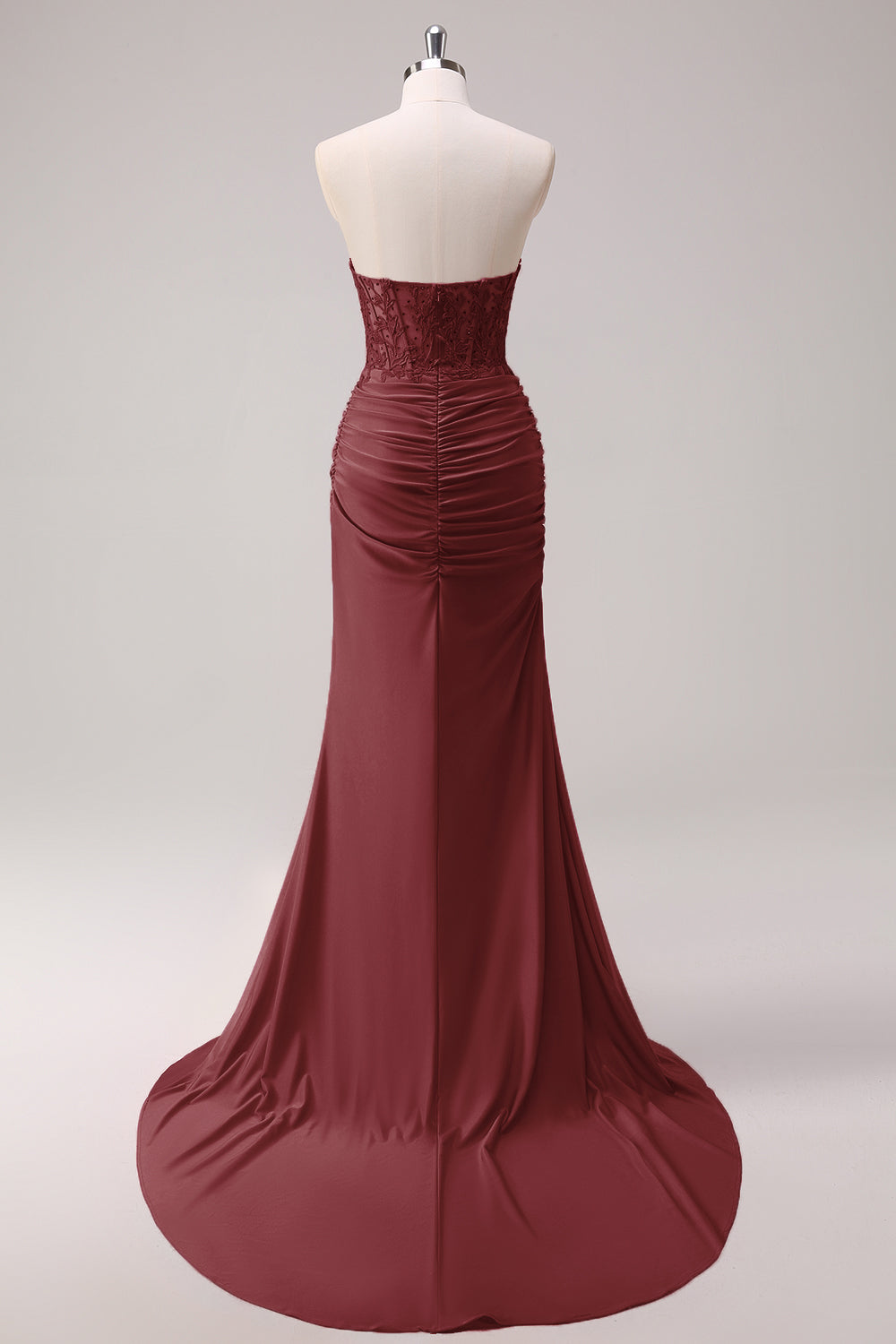 Fuchsia Meerjungfrau Trägerloses Gerafftes Korsett Langes Abendkleid mit Schlitz