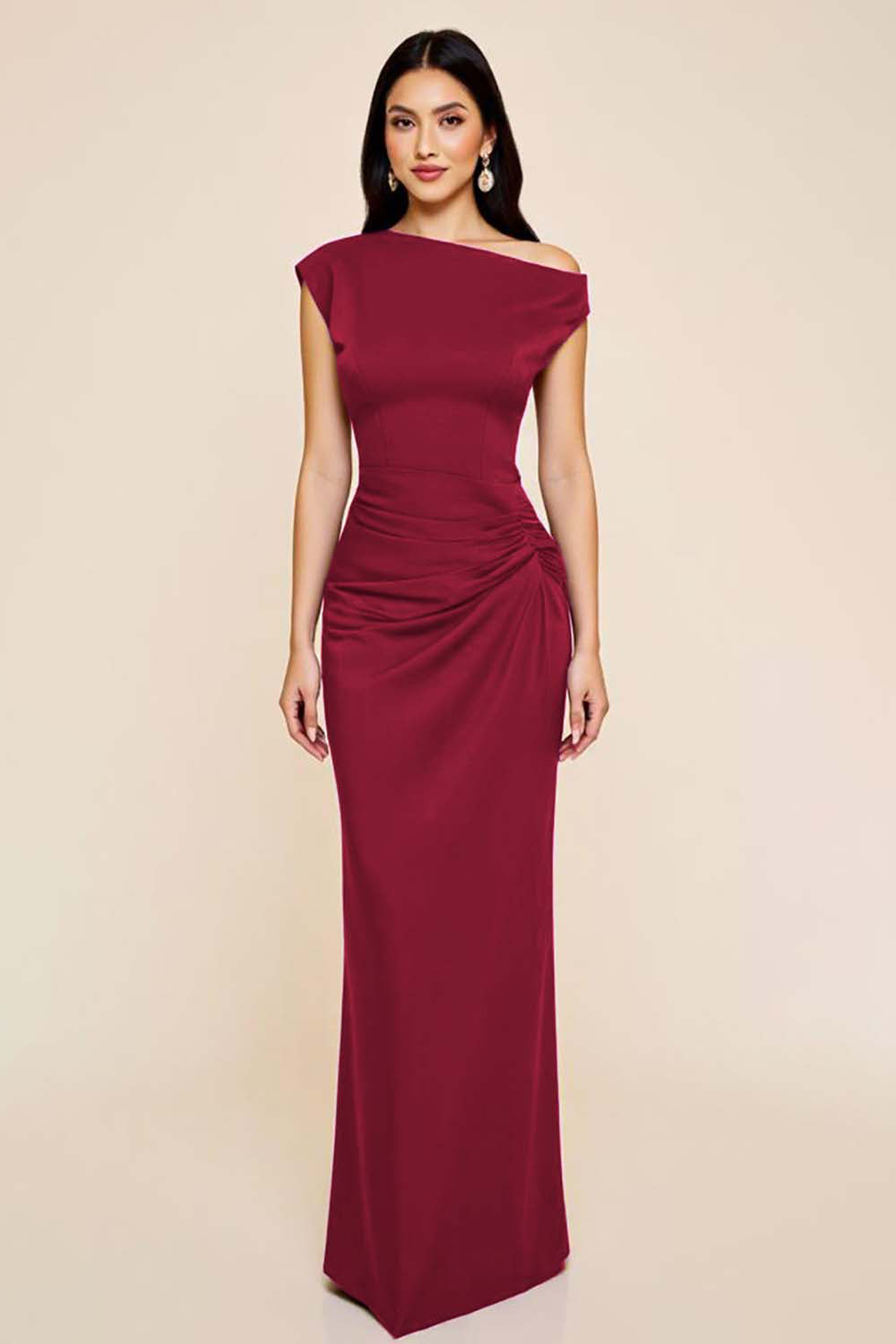 Pflaumenfarbenes Meerjungfrauenkleid mit Rüschen und einer Schulter