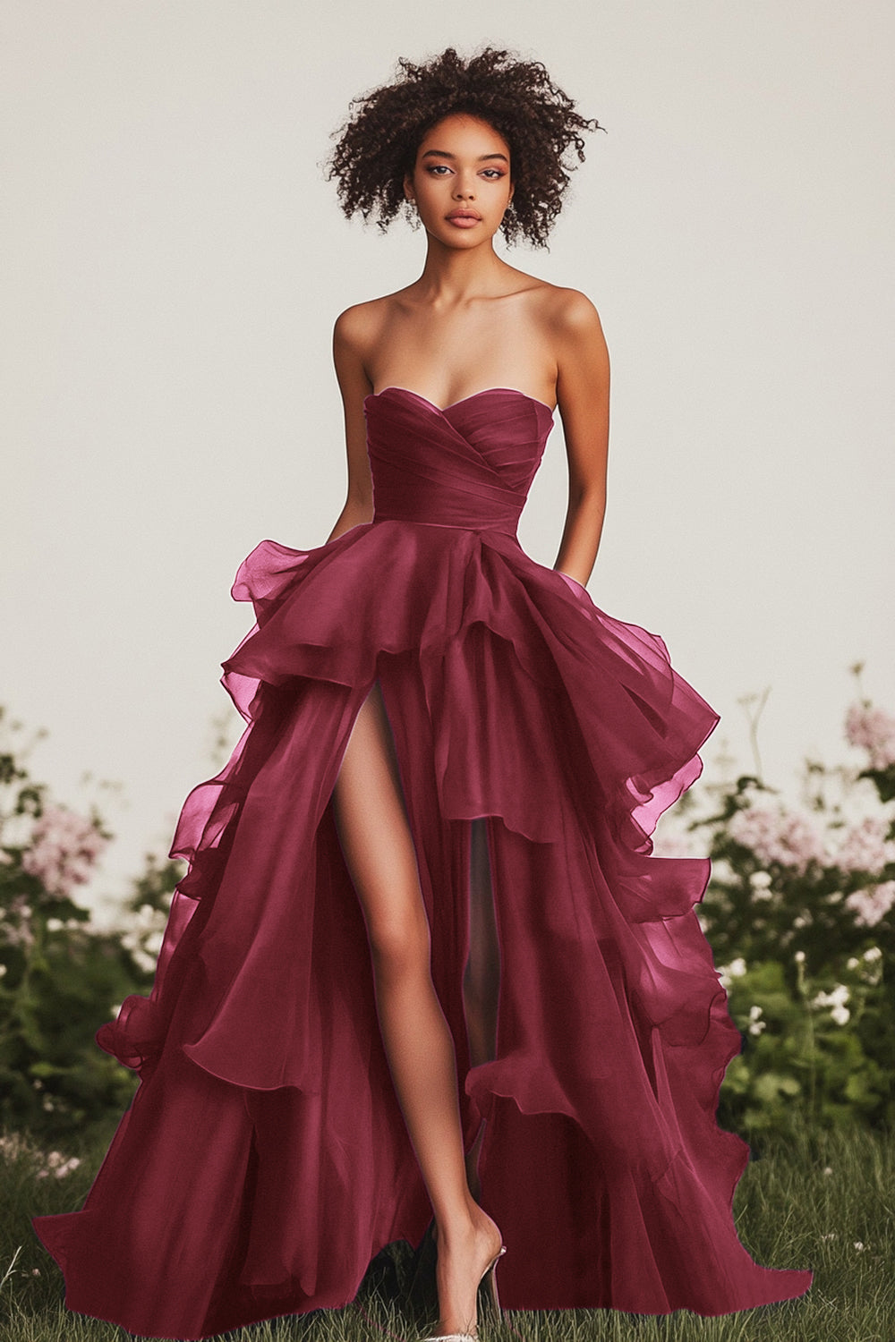 A Linie Herzausschnitt Marineblaues Ballkleid mit Rüschen und Schlitz
