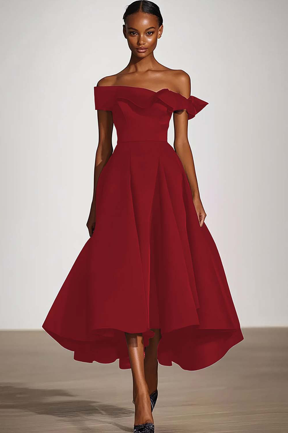 Schwarzes Schulterfreies A-Linie Abendkleid aus Satin