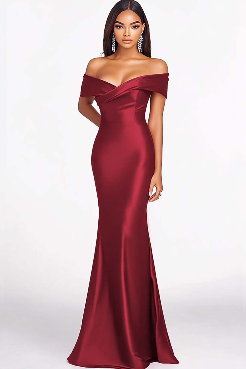 Rote Meerjungfrau schulterfreies Satin Abendkleid