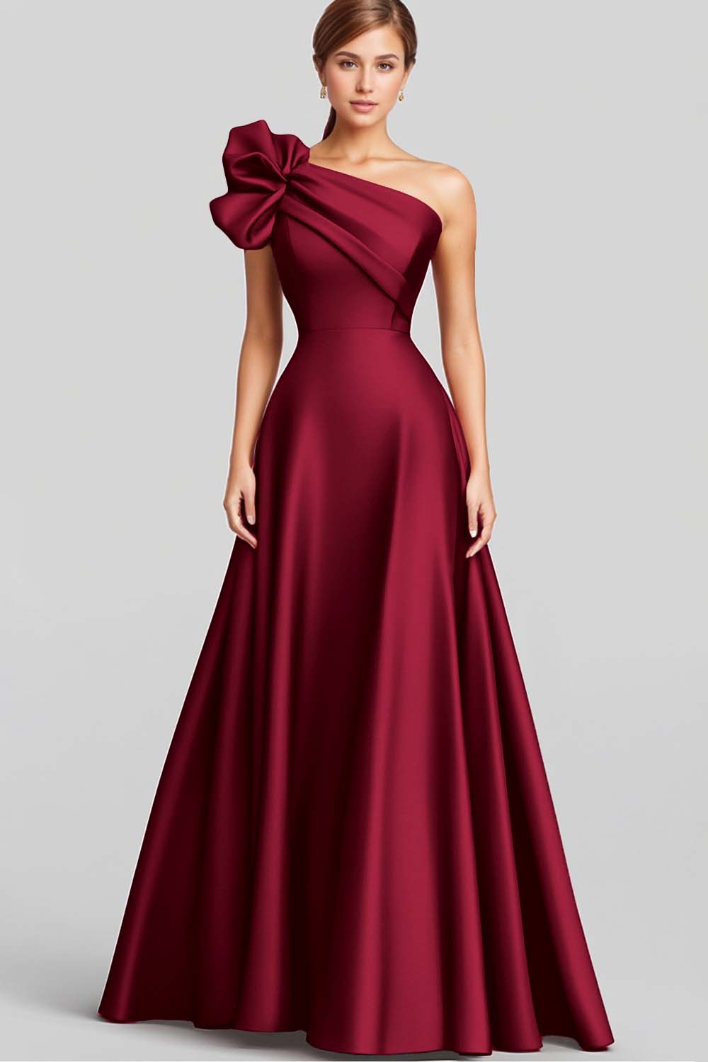 Marineblaues Langes Satin Abendkleid in A-Linie mit Rüschen und einer Schulter