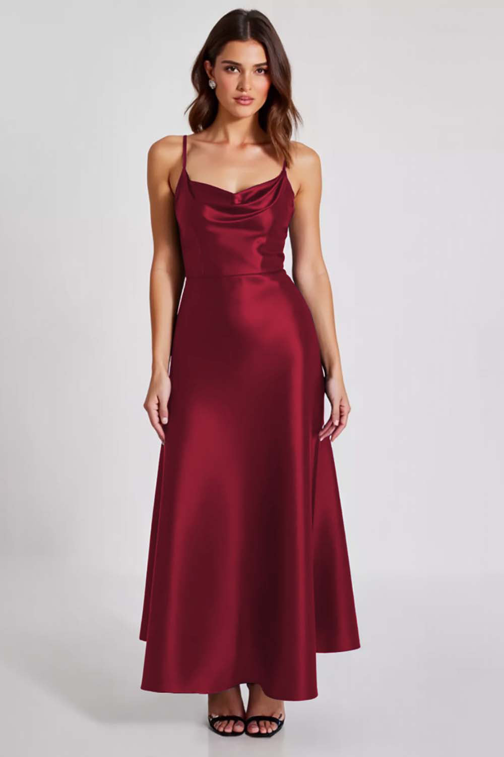 Marineblaues Satin Ballkleid mit Spaghettiträgern in A-Linie