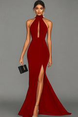 Schwarzes Meerjungfrauen Satin Abendkleid mit Neckholder