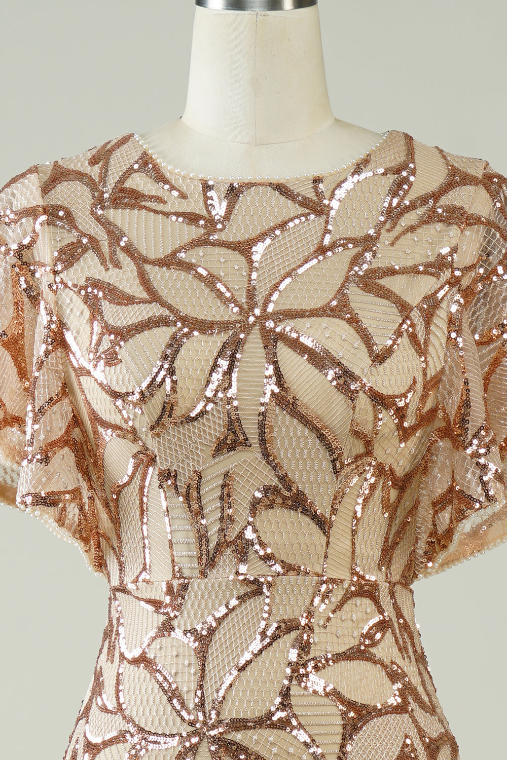 Champagner Pailletten Langes Ballkleid mit geschlitztem Rücken