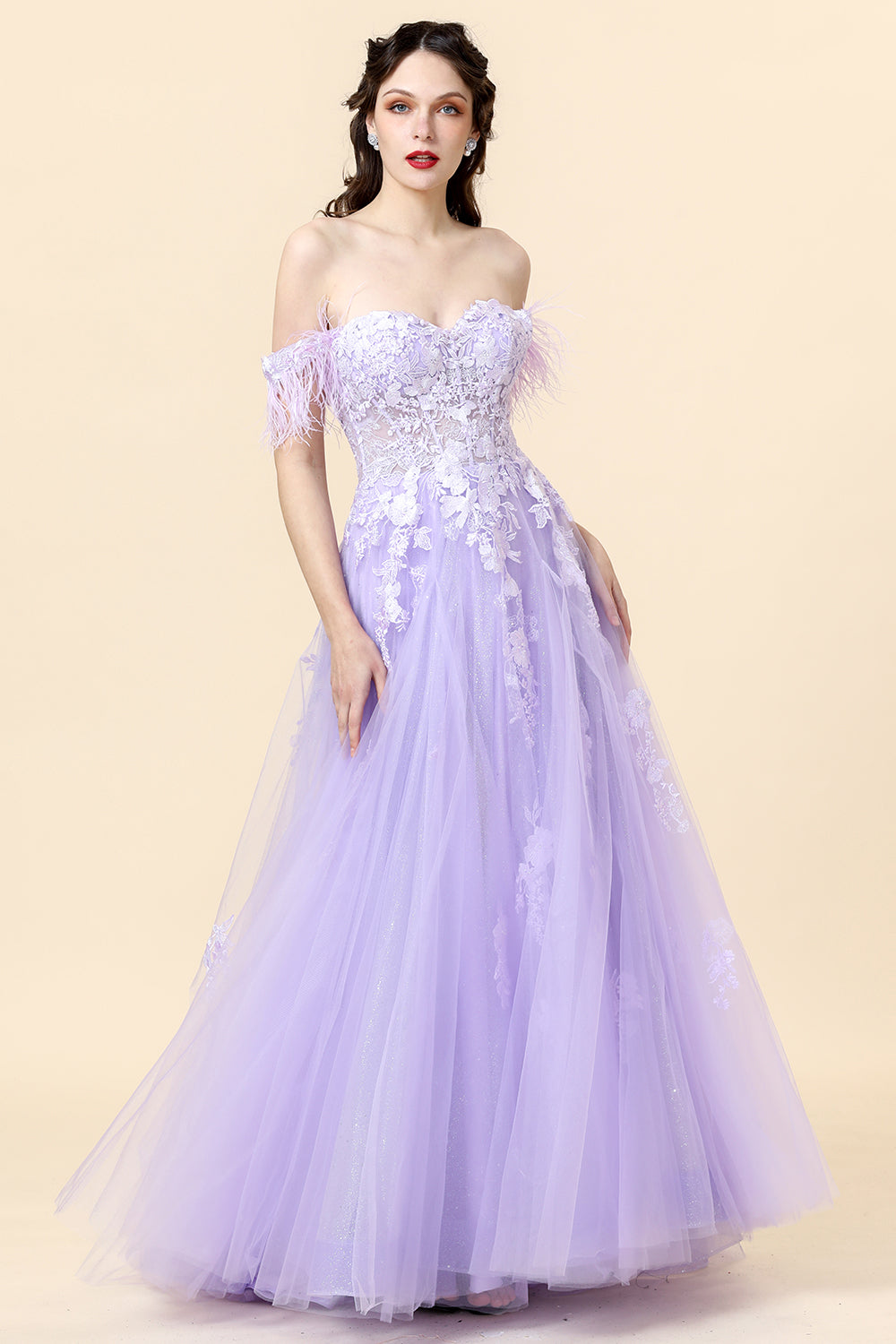 A-Linie Herzausschnitt Lila Langes Ballkleid mit Applikationen