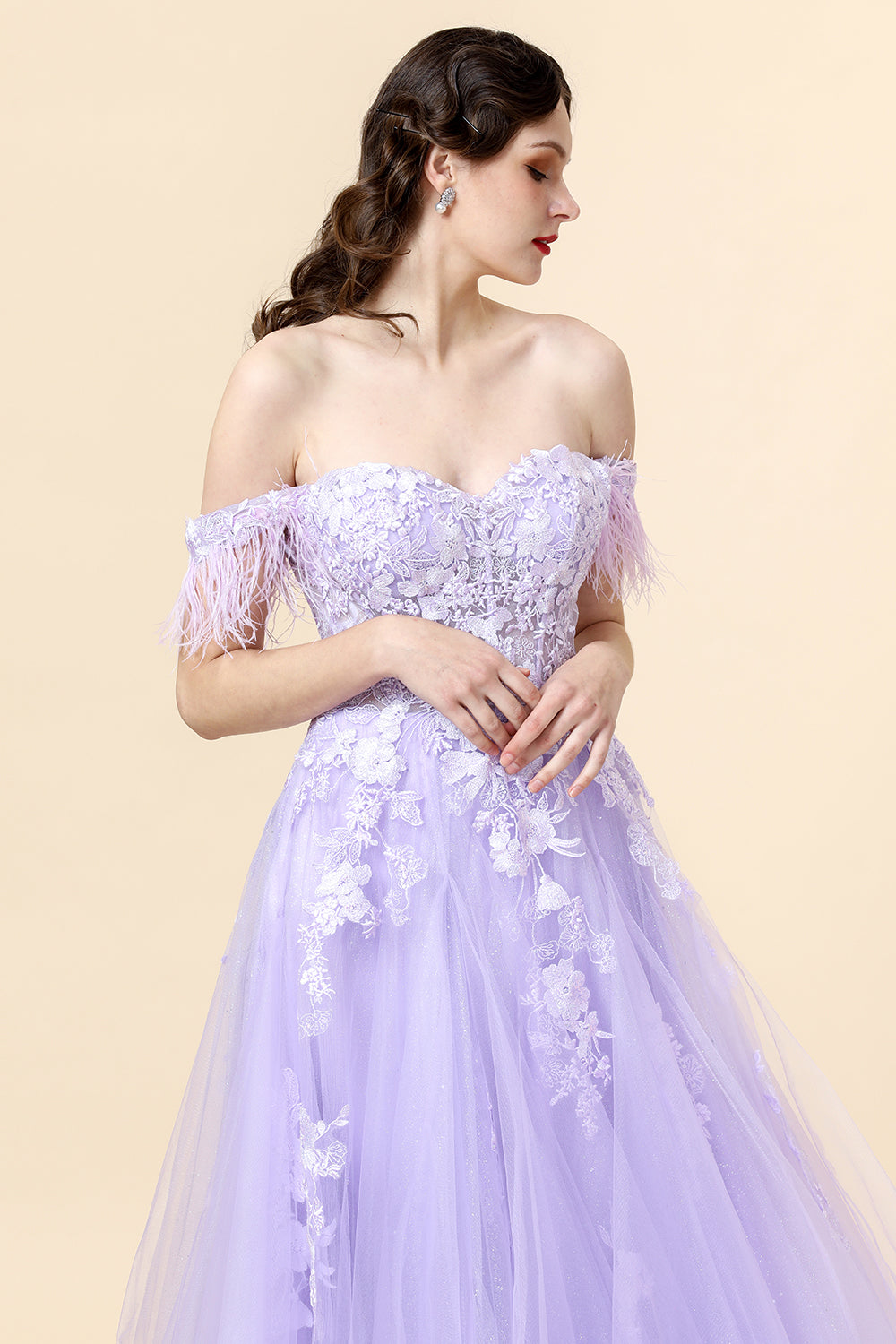 A-Linie Herzausschnitt Lila Langes Ballkleid mit Applikationen