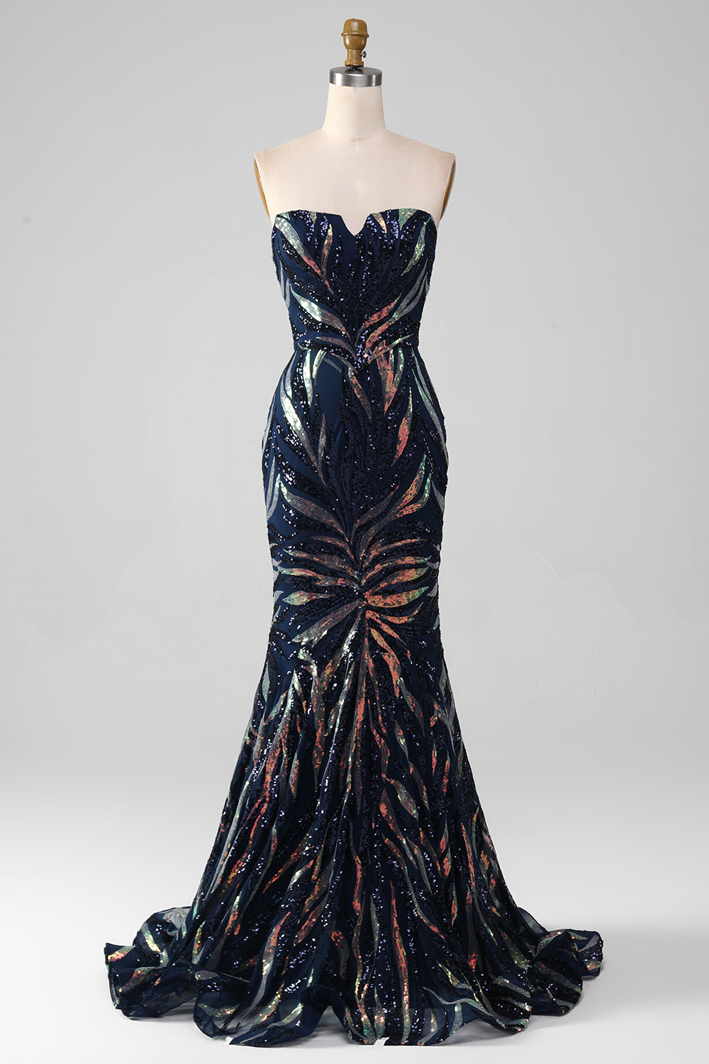 Glitzerndes marineblaues Meerjungfrauen Pailletten Kleid für den Abschlussball