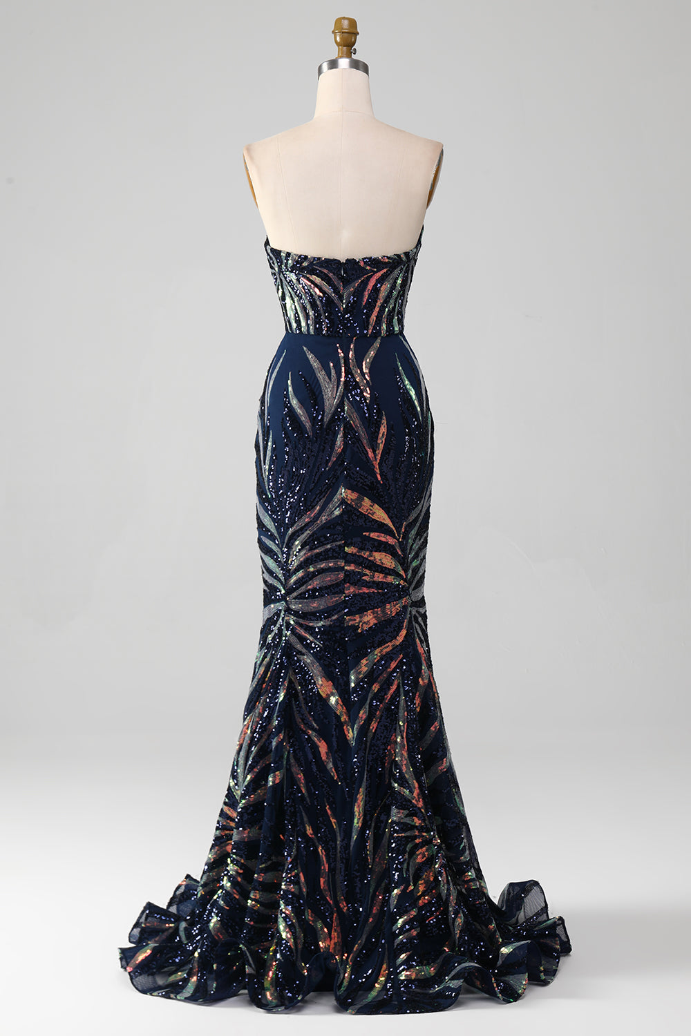 Glitzerndes marineblaues Meerjungfrauen Pailletten Kleid für den Abschlussball
