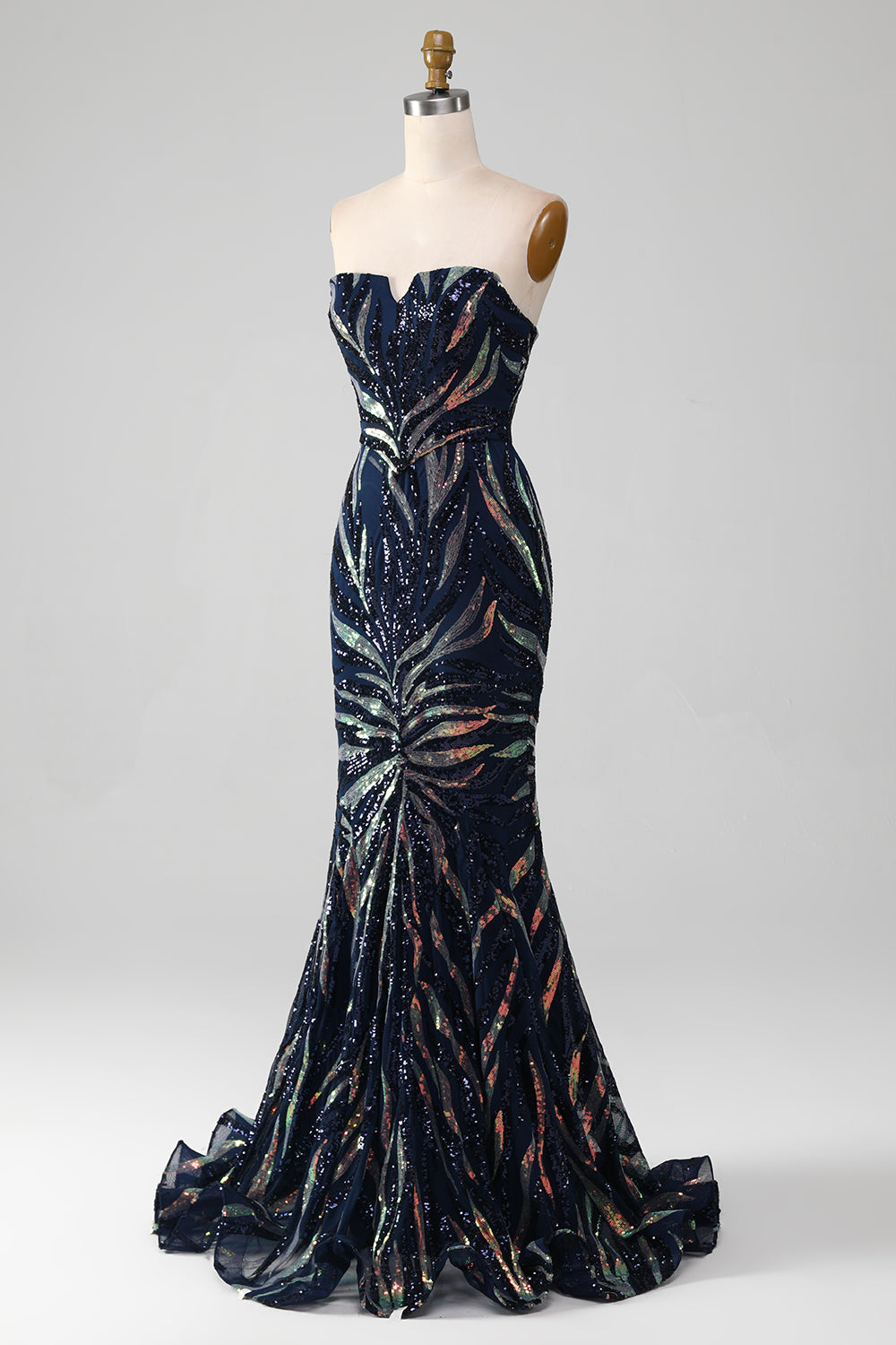 Glitzerndes marineblaues Meerjungfrauen Pailletten Kleid für den Abschlussball