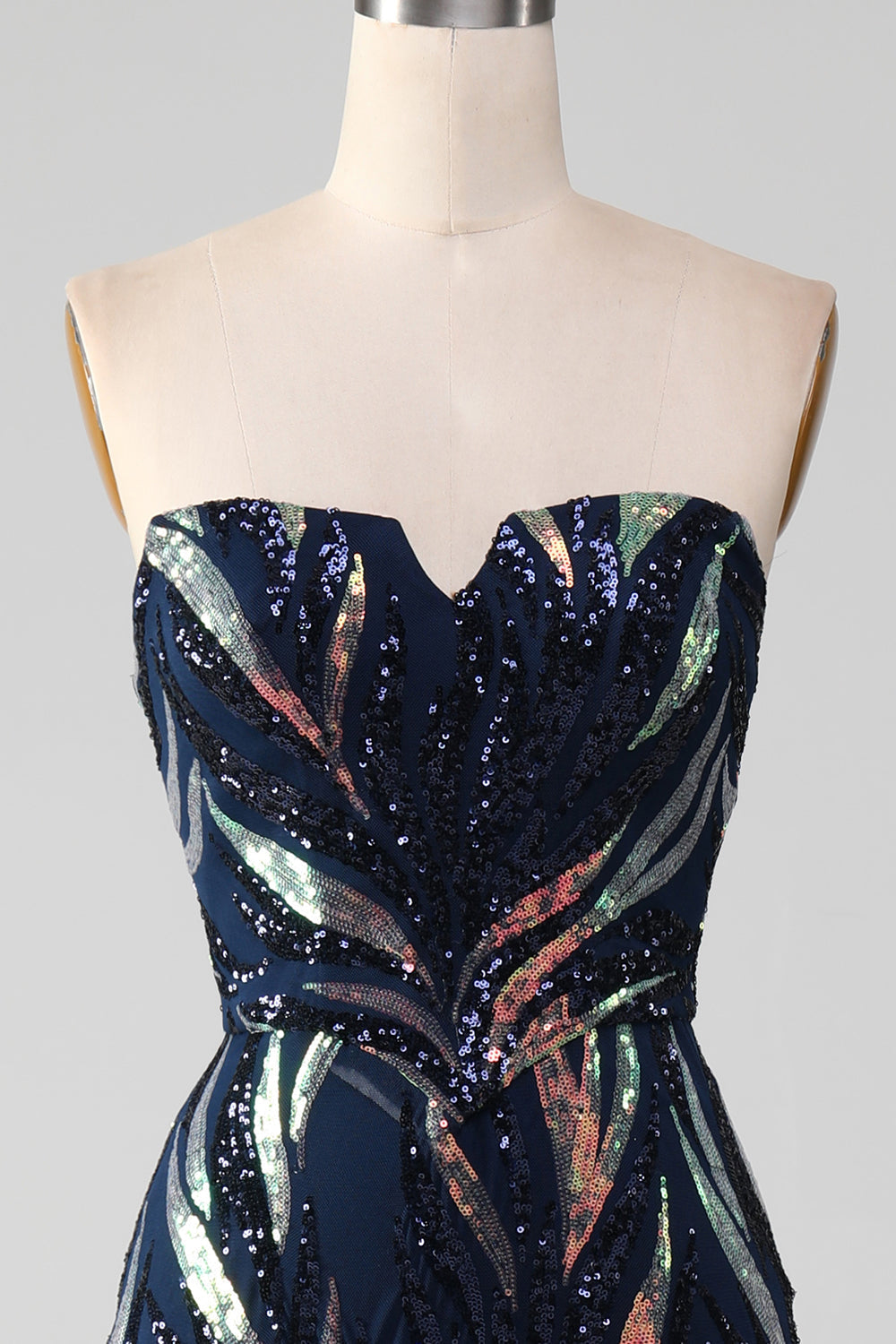 Glitzerndes marineblaues Meerjungfrauen Pailletten Kleid für den Abschlussball
