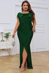 Grünes Bodycon Ärmelloses langes Abendkleid mit Cowl-Ausschnitt und Schlitz