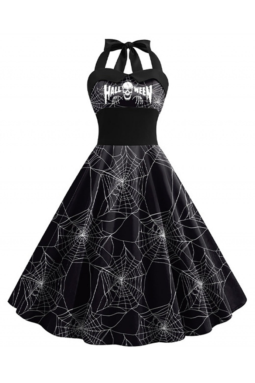 Halloween Muster Schwarzes Neckholder Vintage Kleid