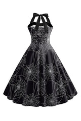 Halloween Muster Schwarzes Neckholder Vintage Kleid