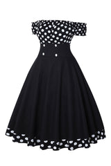 Schulterfreies Polka Dots Kleid aus den 1950er Jahren