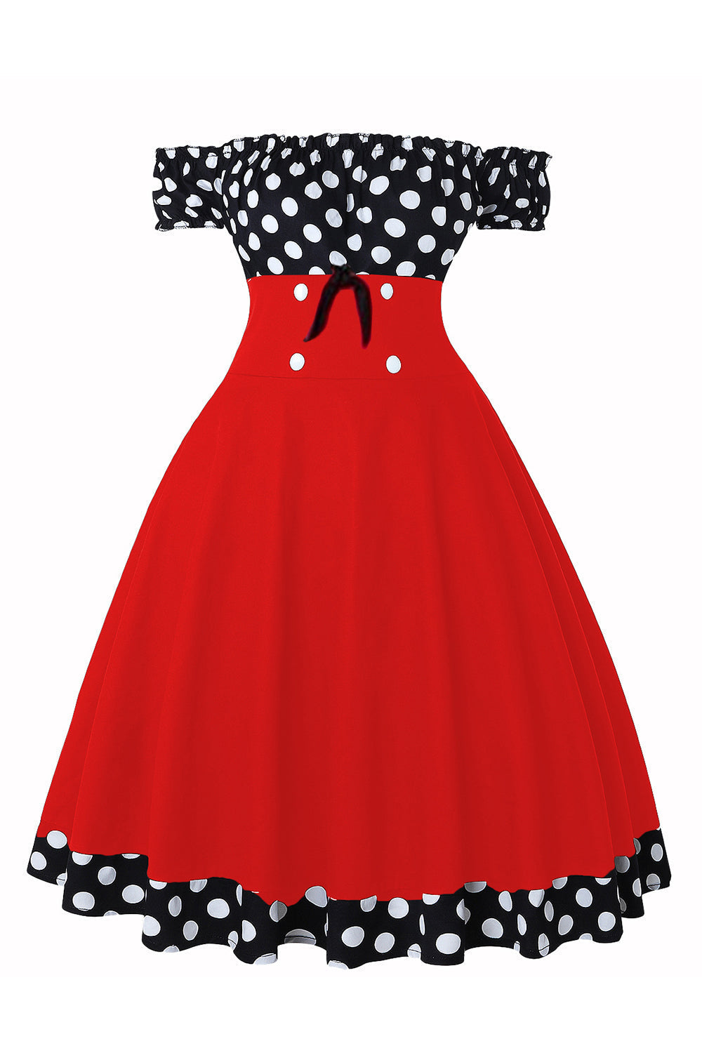 Schulterfreies Polka Dots Kleid aus den 1950er Jahren
