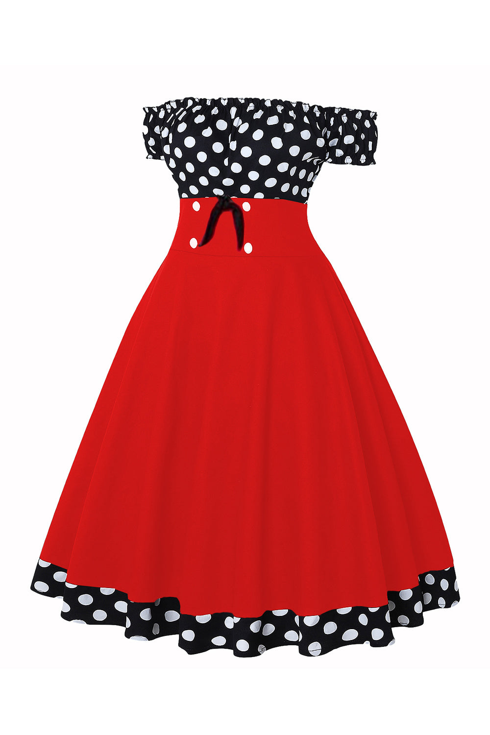 Schulterfreies Polka Dots Kleid aus den 1950er Jahren