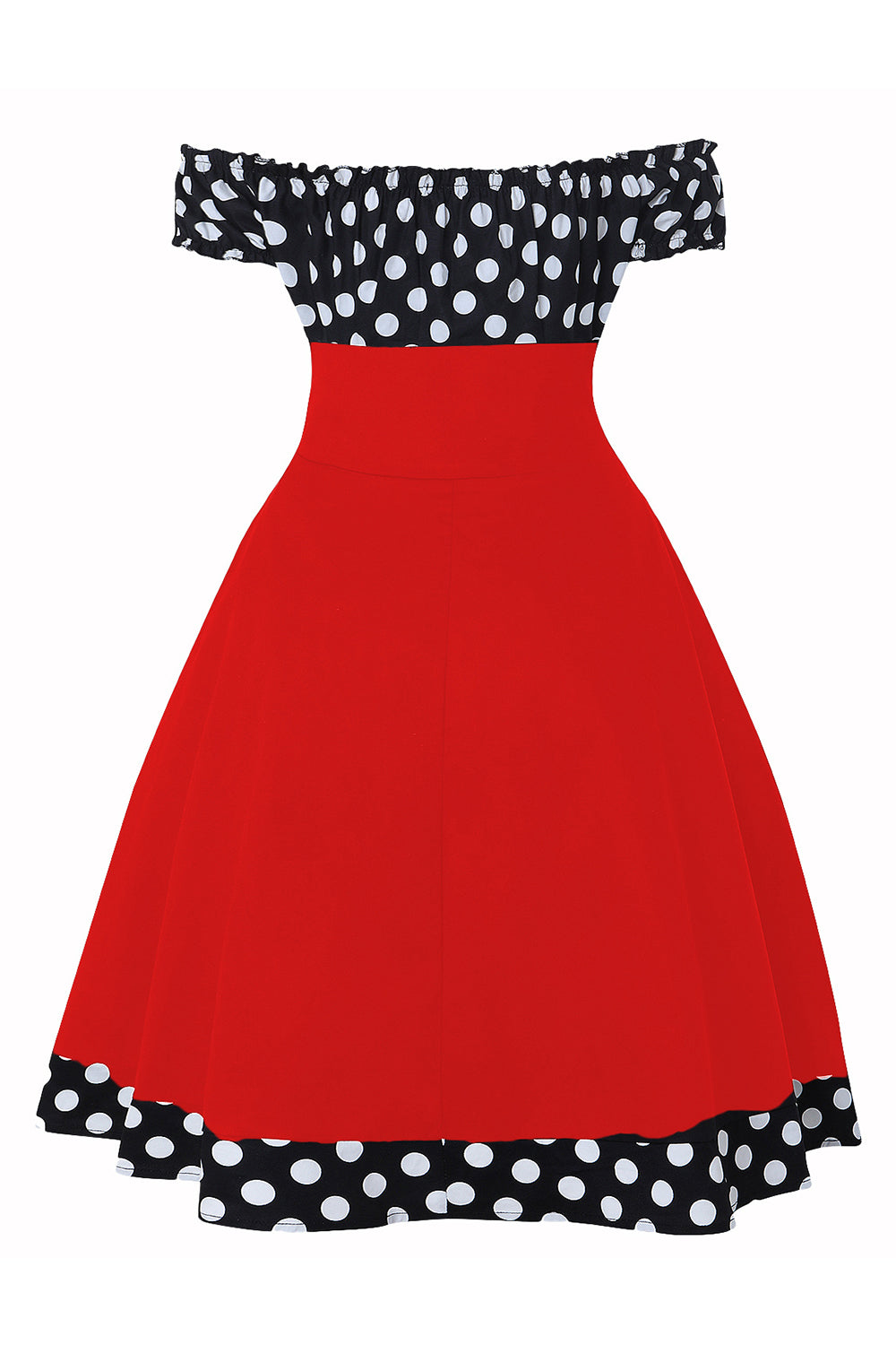 Schulterfreies Polka Dots Kleid aus den 1950er Jahren
