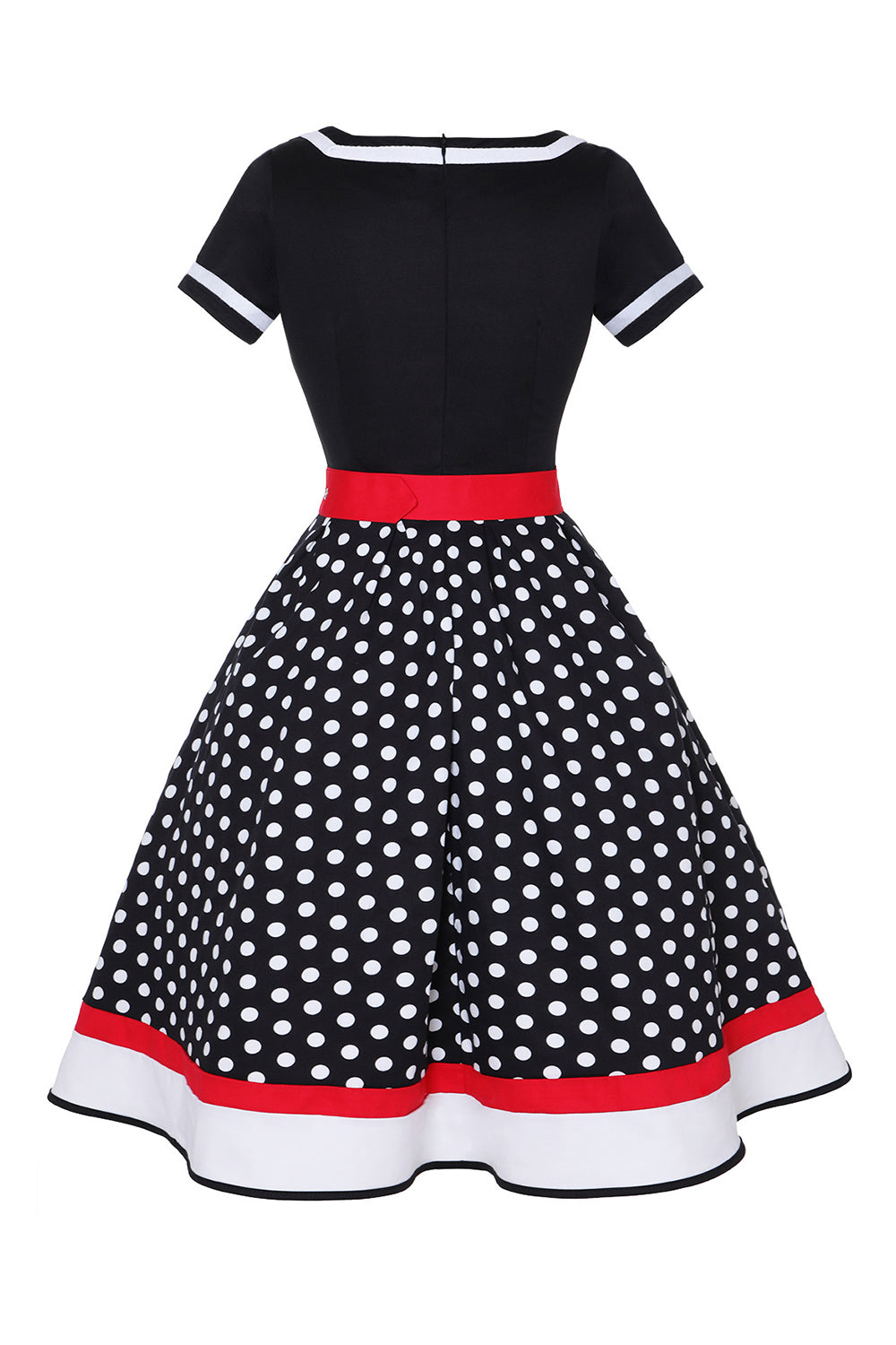 Schwarzes Polka Dots Rockabilly Kleid mit V-Ausschnitt aus den 1950er Jahren