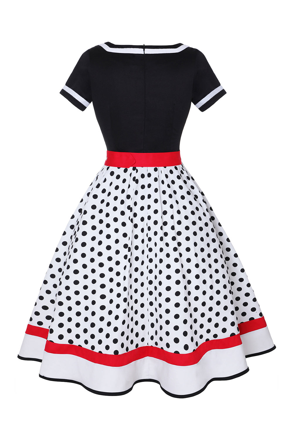 Schwarzes Polka Dots Rockabilly Kleid mit V-Ausschnitt aus den 1950er Jahren