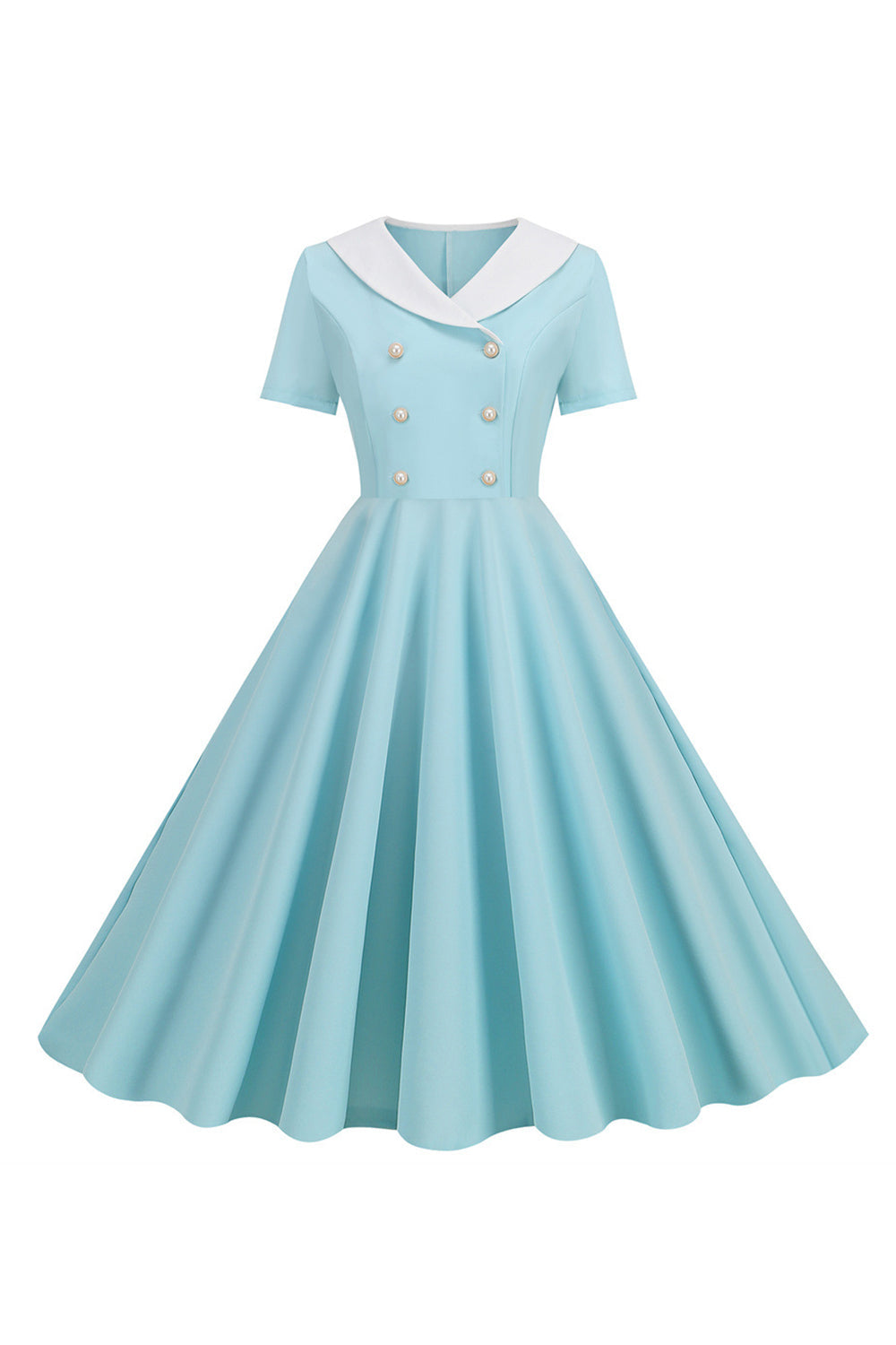 Rosa Peter Pan Kragen Swing 1950er Jahre Kleid mit kurzen Ärmeln
