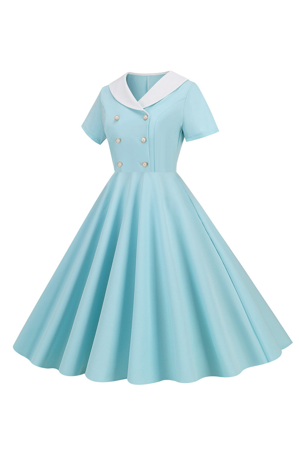 Rosa Peter Pan Kragen Swing 1950er Jahre Kleid mit kurzen Ärmeln