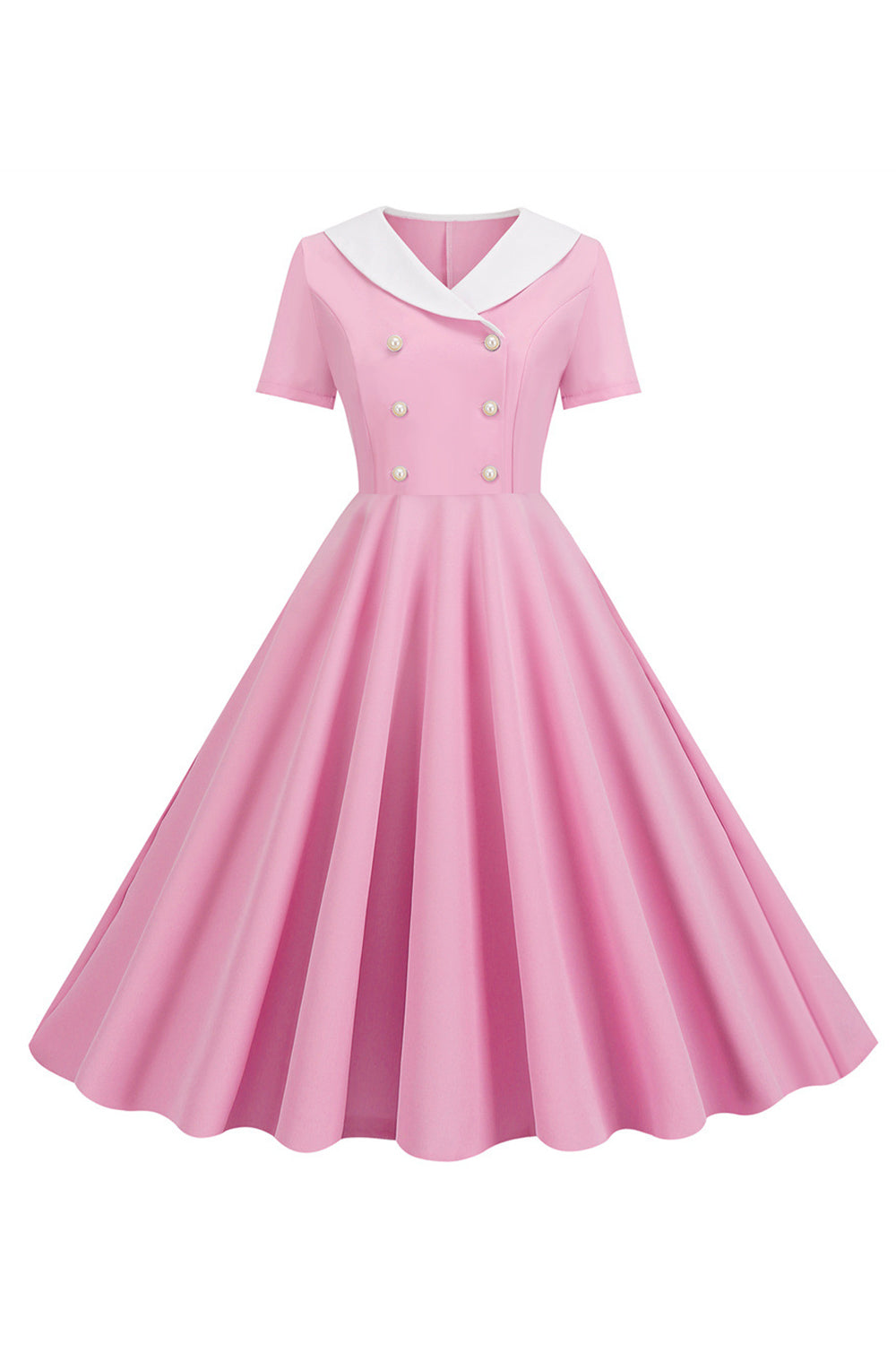 Rosa Peter Pan Kragen Swing 1950er Jahre Kleid mit kurzen Ärmeln