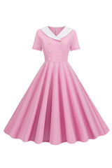 Rosa Peter Pan Kragen Swing 1950er Jahre Kleid mit kurzen Ärmeln
