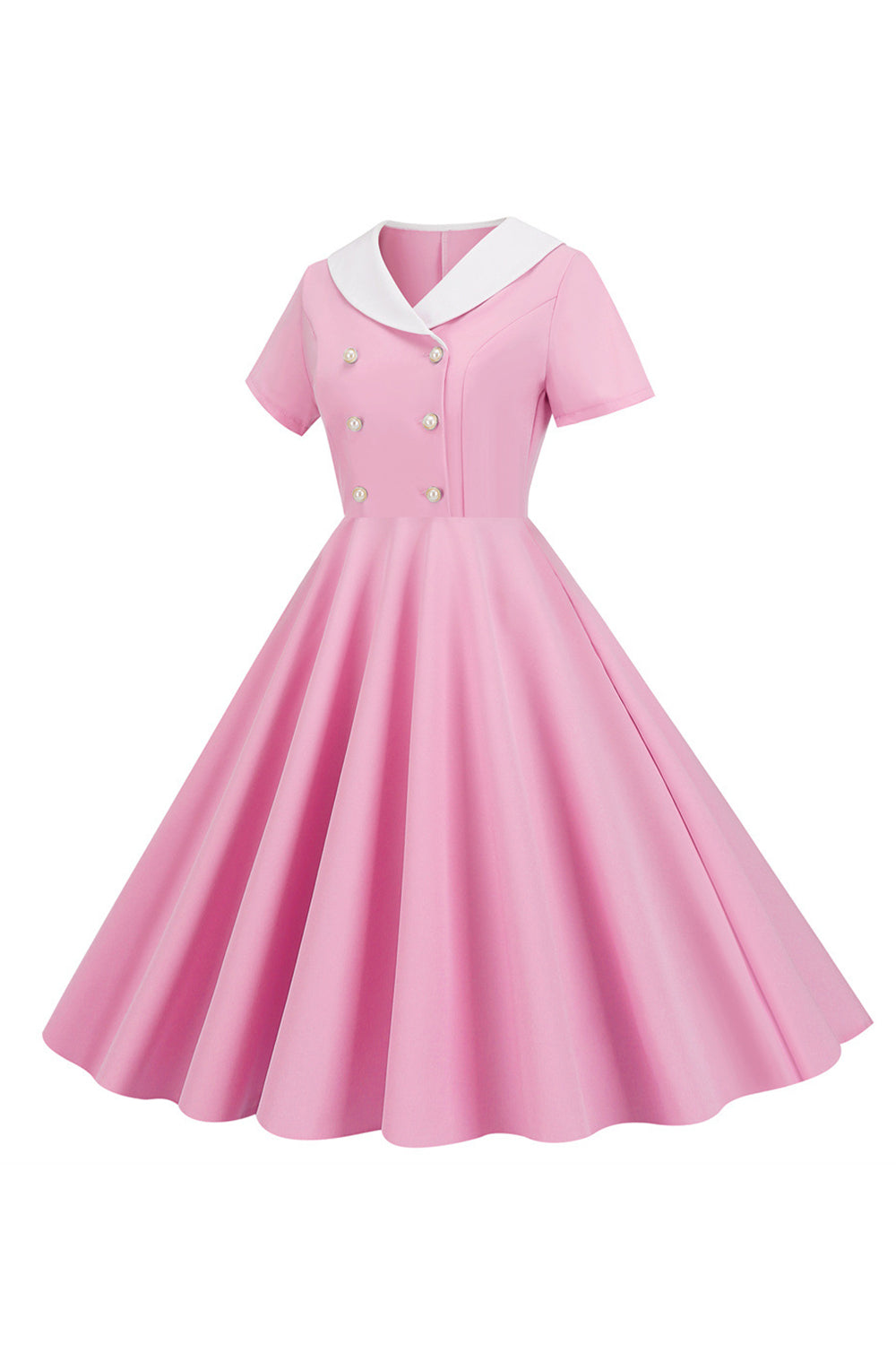 Rosa Peter Pan Kragen Swing 1950er Jahre Kleid mit kurzen Ärmeln